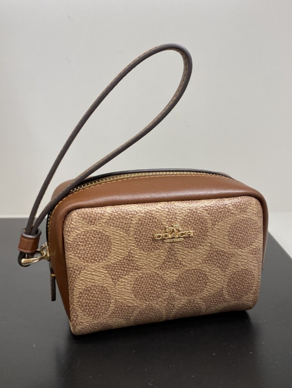 Coach Tan and Brown Signature Canvas Pouch Wristlet NWT - Picture 7 of 9